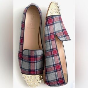 J. Crew Women's Plaid Gold studded Loafers